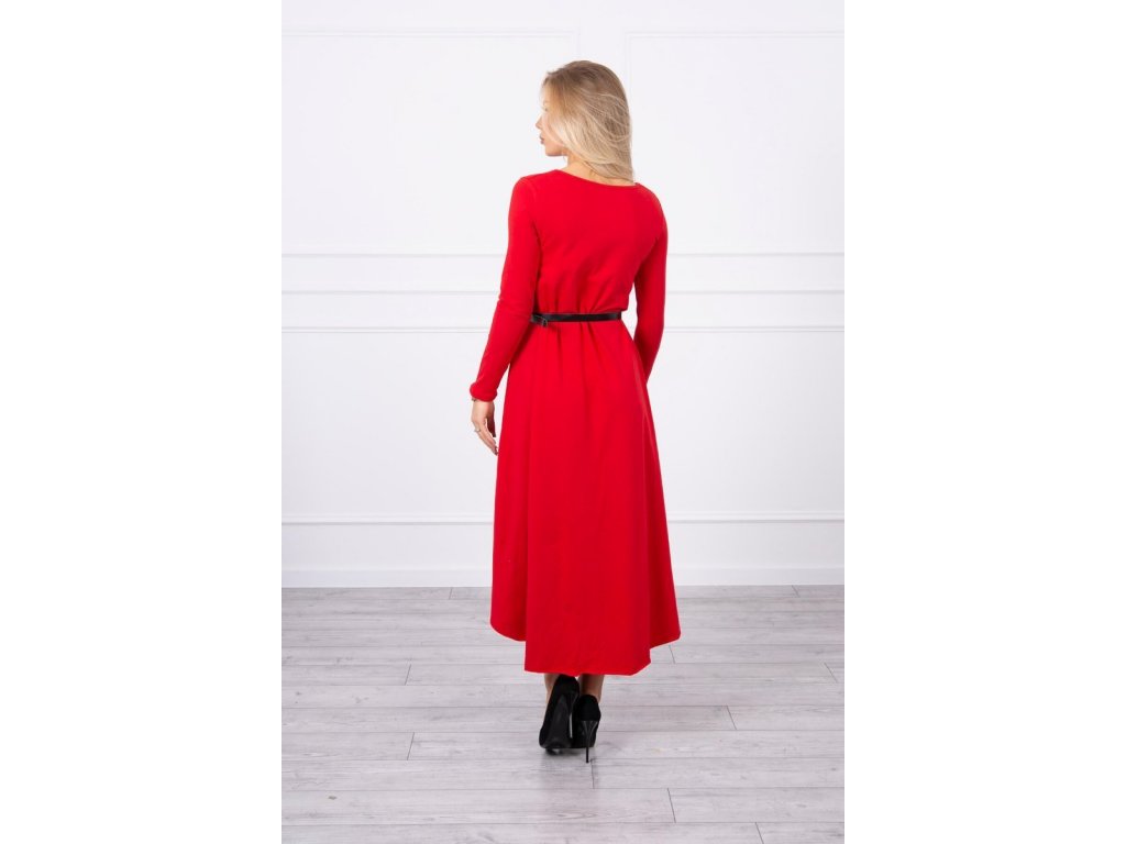Dlouhé/midi asymetrické šaty s páskem Iesha červené