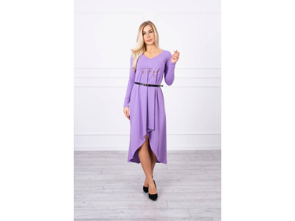 Dlouhé/midi asymetrické šaty s páskem Iesha fialové