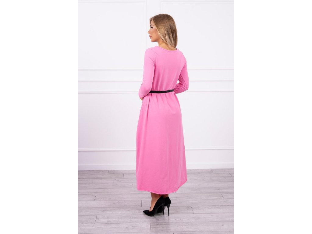 Dlouhé/midi asymetrické šaty s páskem Iesha růžové