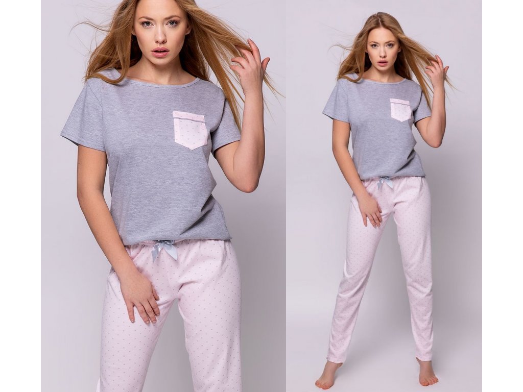 Dlouhé pyžamo Ariana šedé/růžové