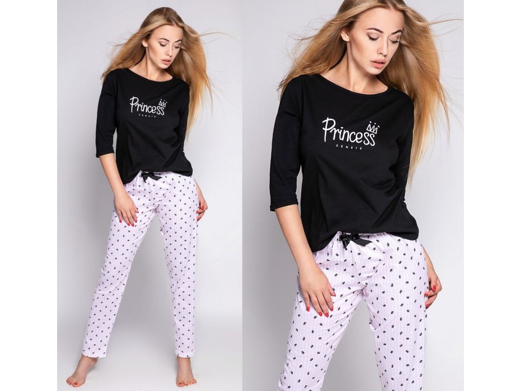 Dlouhé pyžamo Princess černé/růžové