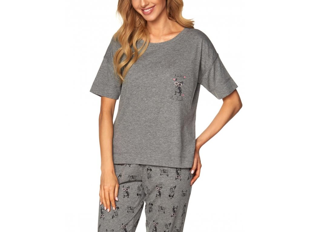 Dlouhé pyžamo s buldočkem Jillie šedé