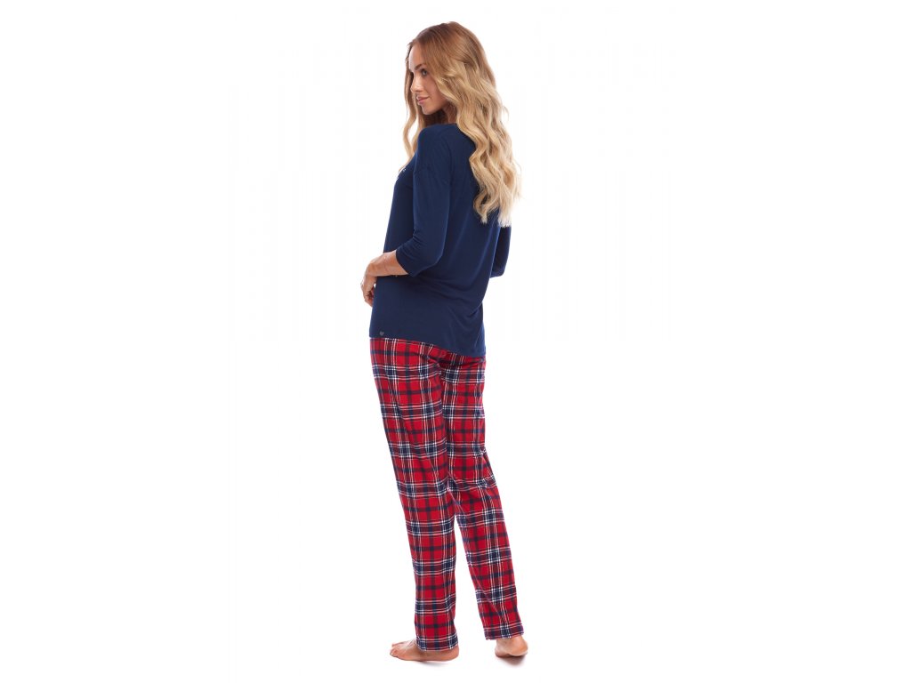 Dlouhé pyžamo s flanelovými kalhotami Maegan námořnické/červené
