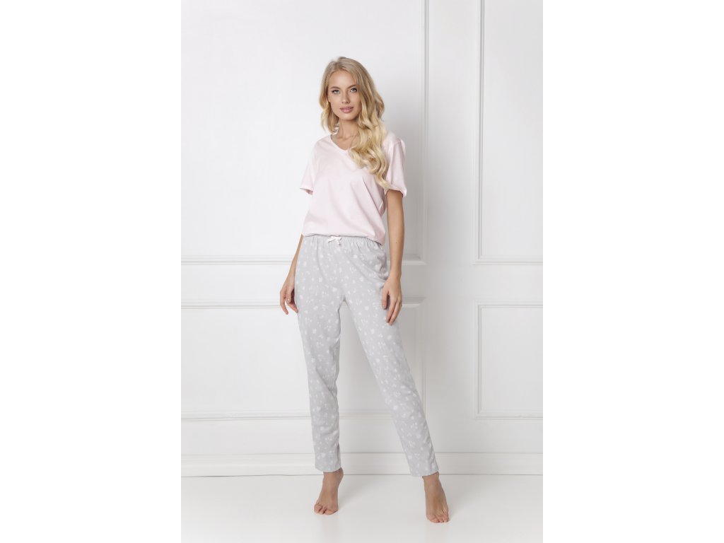 Dlouhé pyžamo s květinovým vzorem Leola růžové/šedé