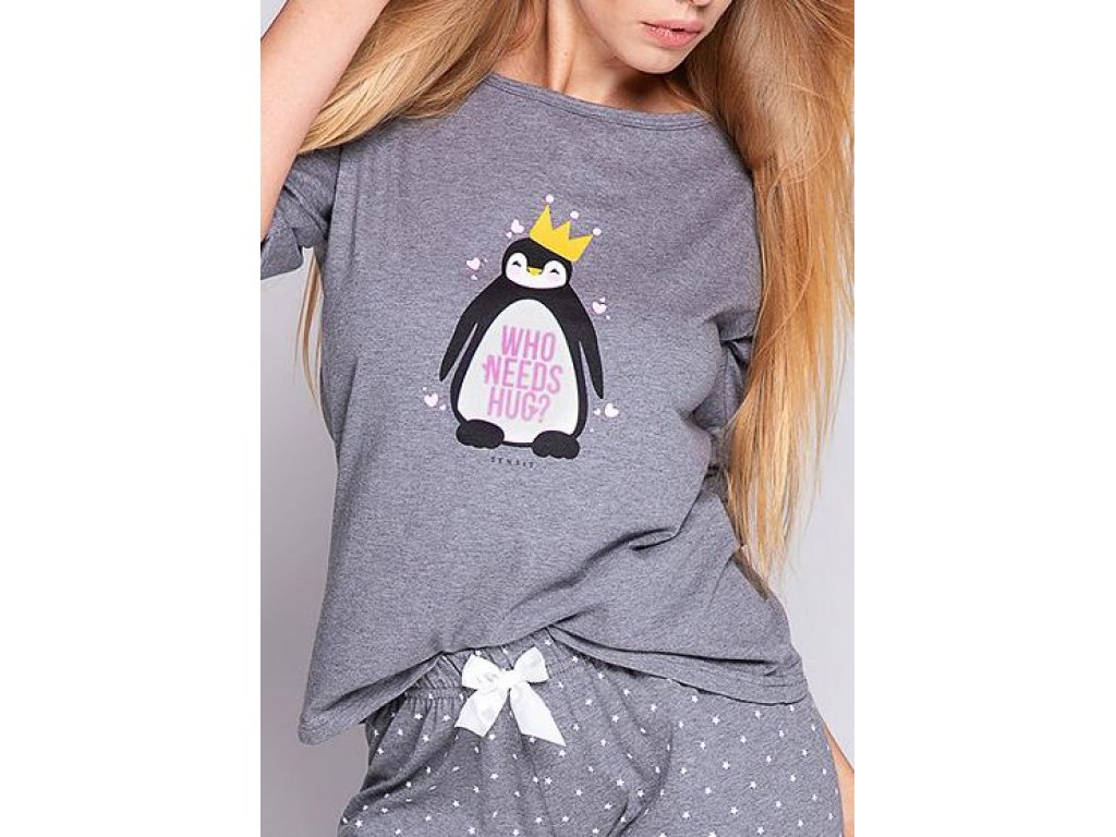 Dlouhé pyžamo s tučňákem Liane šedé