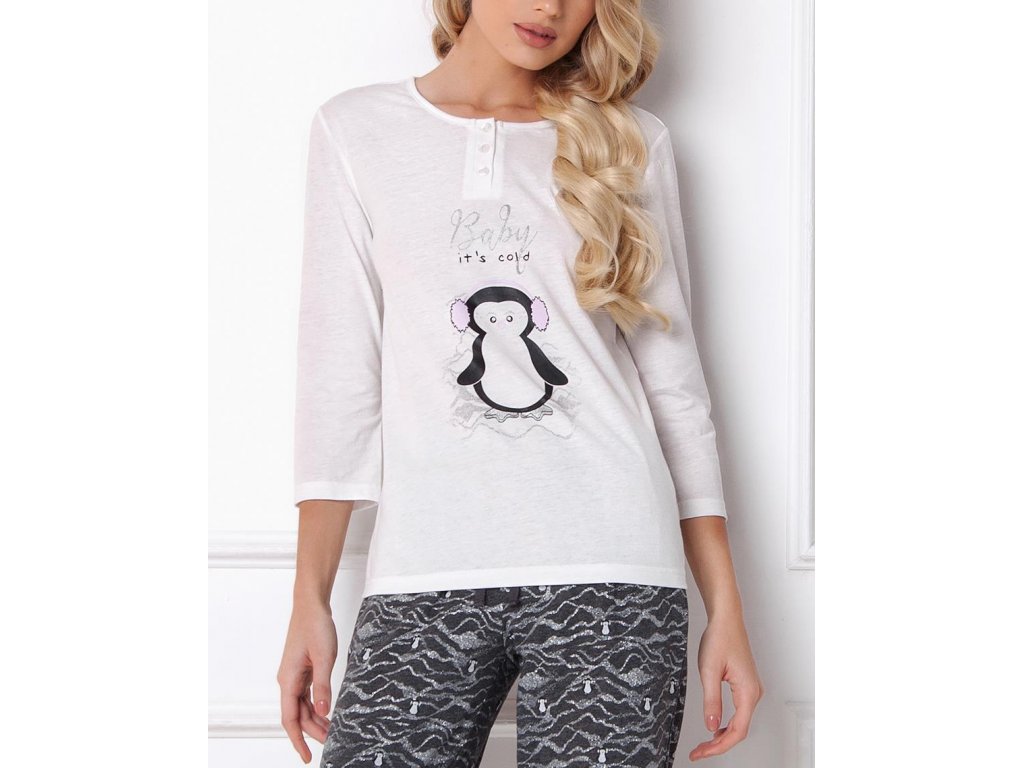 Dlouhé pyžamo s tučňákem Nelle černé/bílé