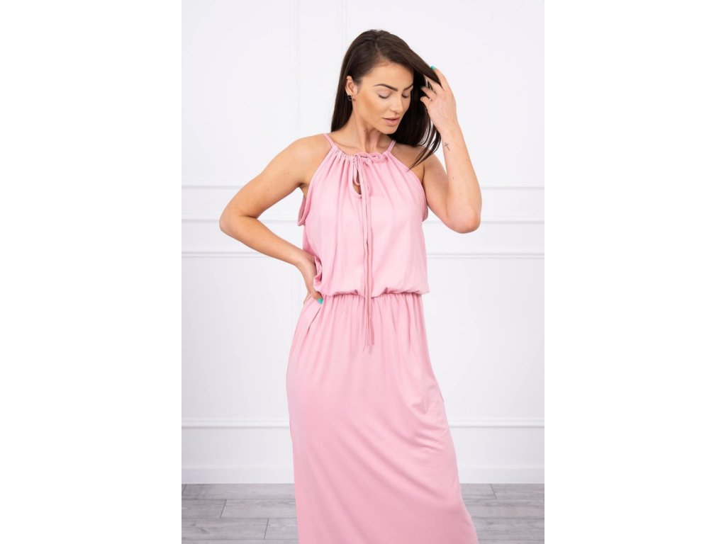 Dlouhé šaty v boho stylu Alannis pudrově růžové