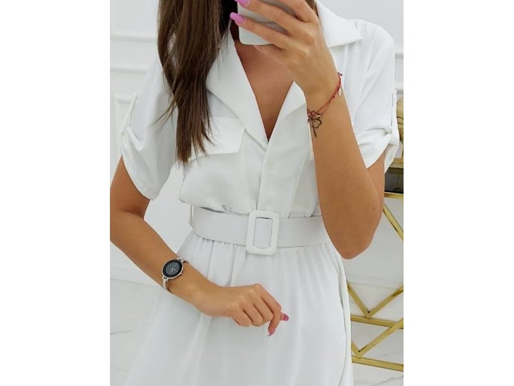 Elegantní košilové šaty s páskem Renie bílé