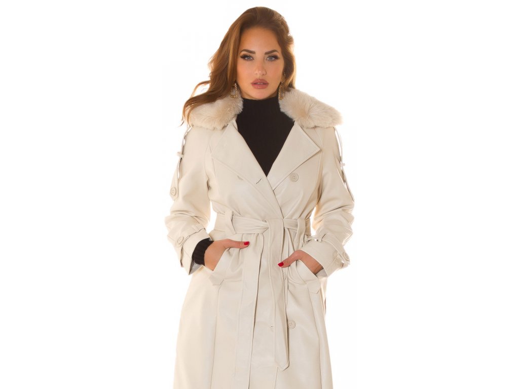 Elegantní koženkový kabát Missie béžový