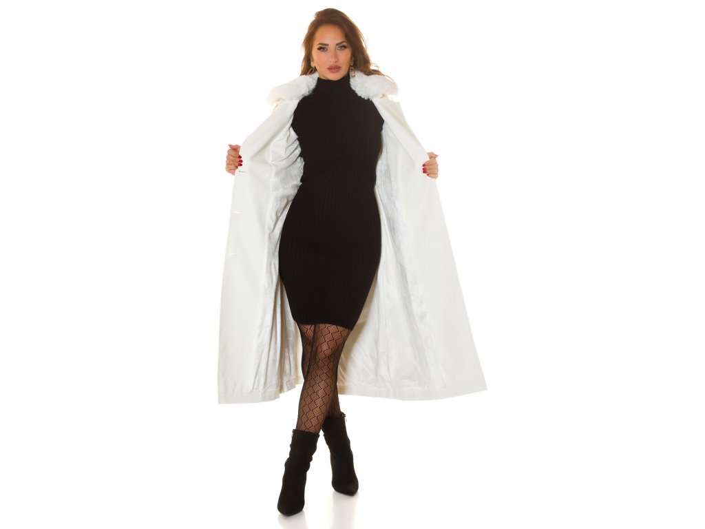 Elegantní koženkový kabát Missie bílý