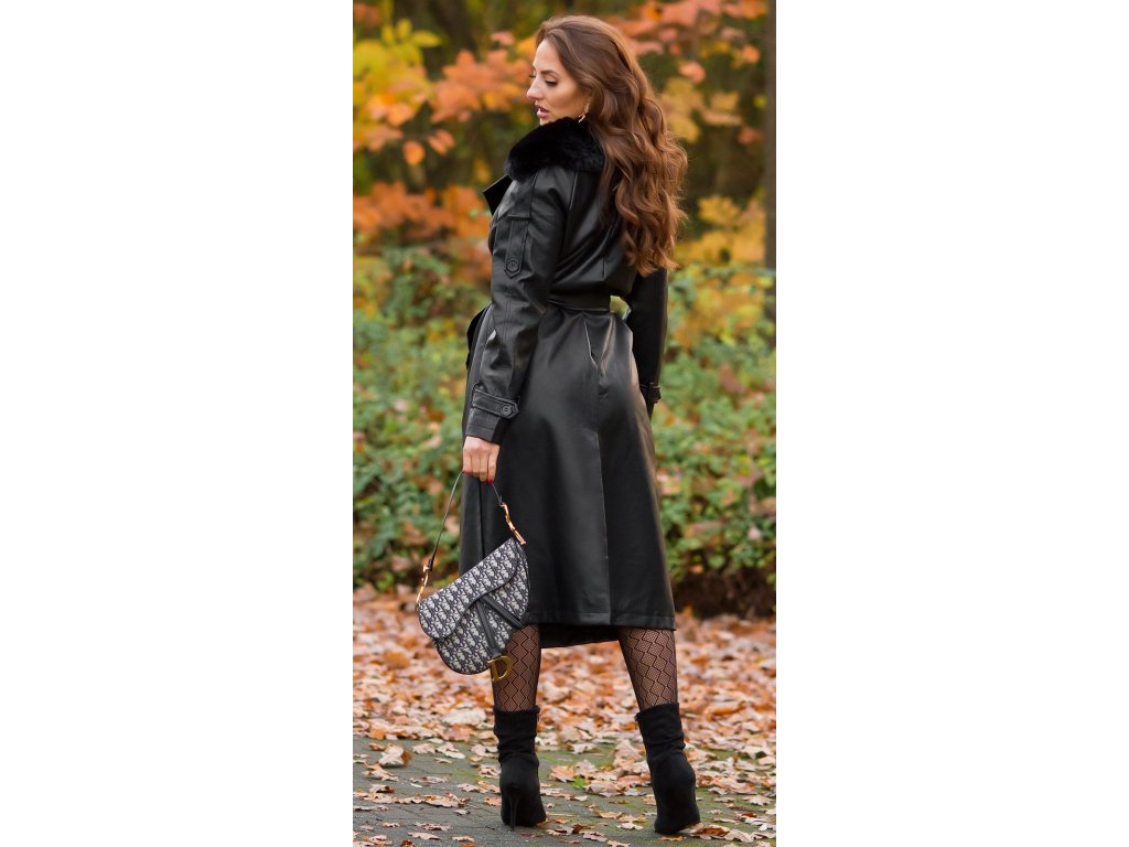 Elegantní koženkový kabát Missie černý