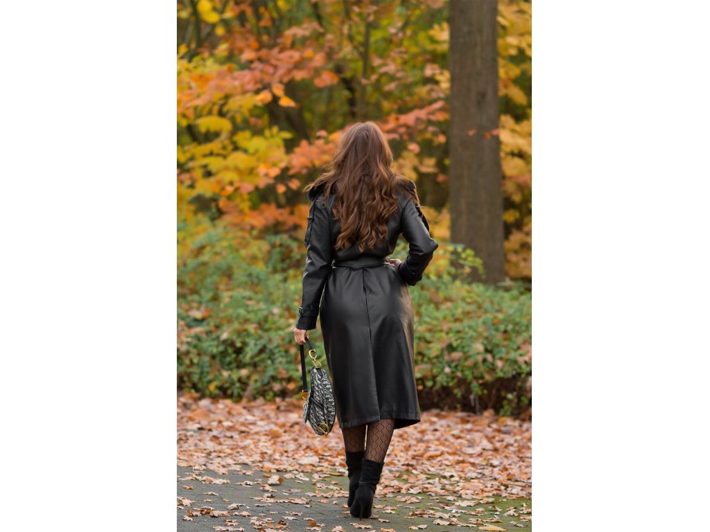 Elegantní koženkový kabát Missie černý