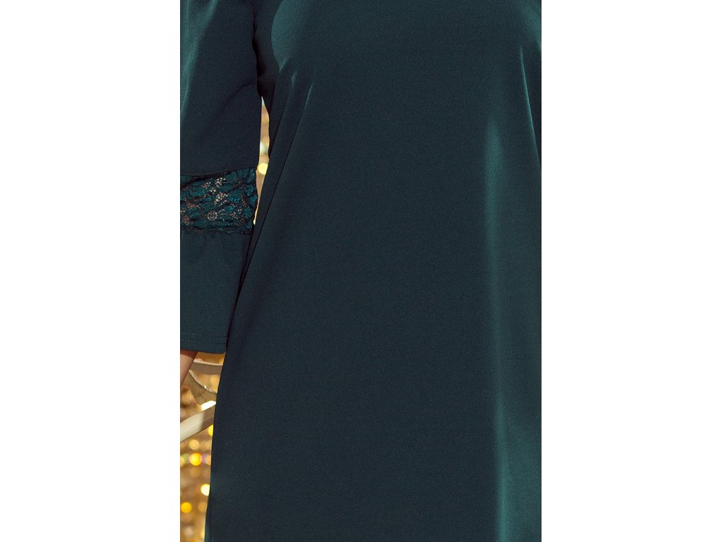 Elegantní šaty s krajkou na rukávech Libby tmavě zelené