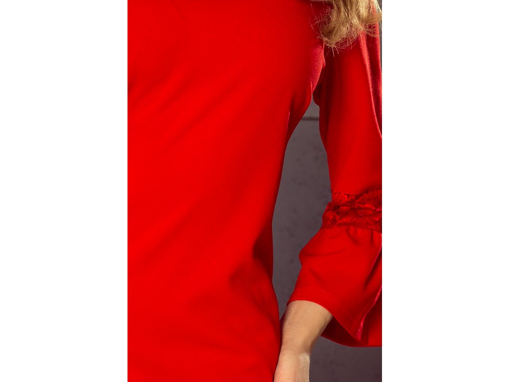 Elegantní šaty s krajkou na rukávech Temperance červené