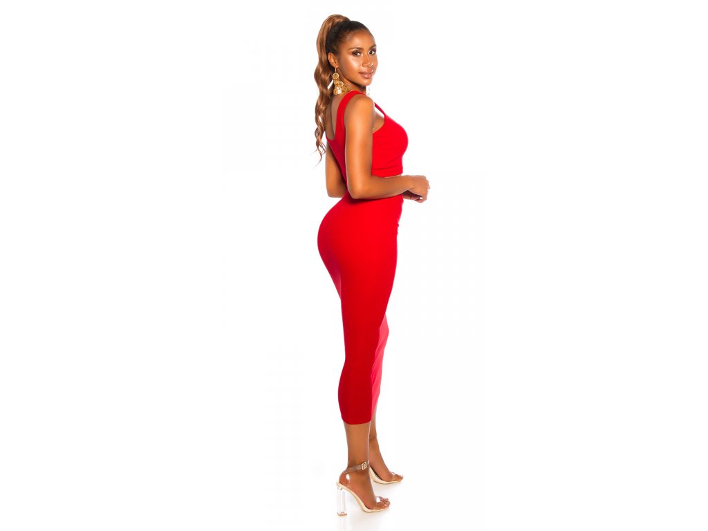 Elegantní souprava crop top + dlouhá sukně Portia červená