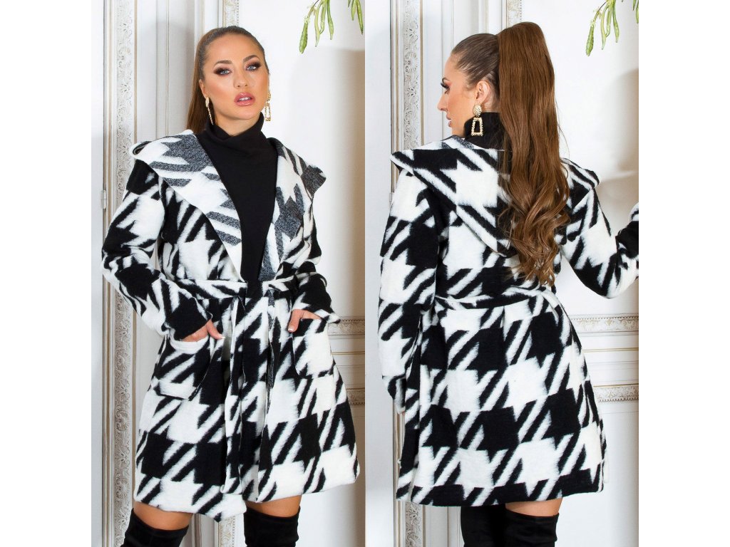 Kabát s kohoutím vzorem Quenby černobílý