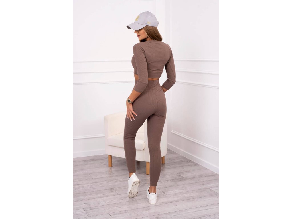Komplet crop top + legíny Page mocca