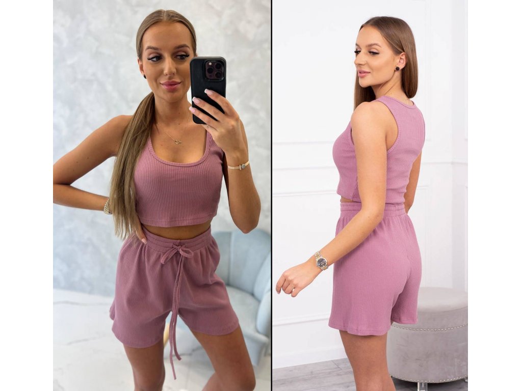 Komplet crop top + šortky Phillis tmavě růžový
