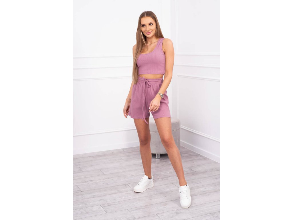 Komplet crop top + šortky Phillis tmavě růžový
