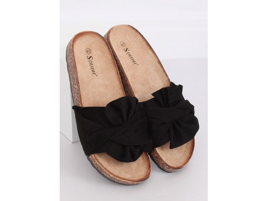 Korkové pantofle s mašlí Cassia černé