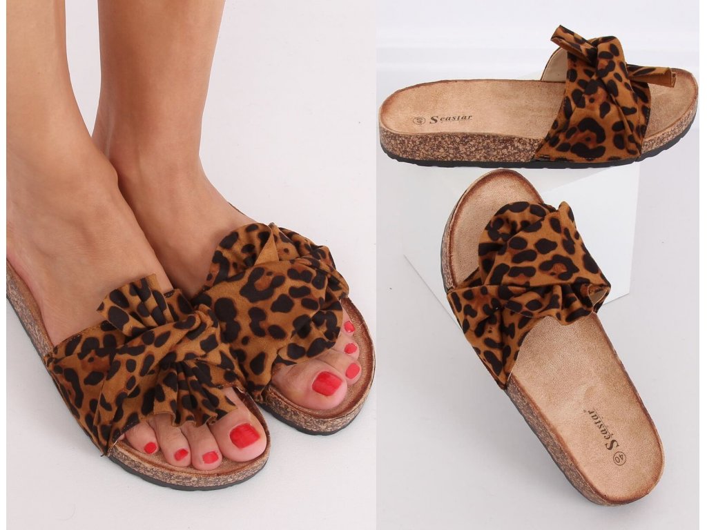 Korkové pantofle s mašlí Cassia leopardí