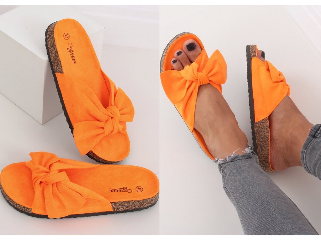 Korkové pantofle s mašlí Jenni oranžové