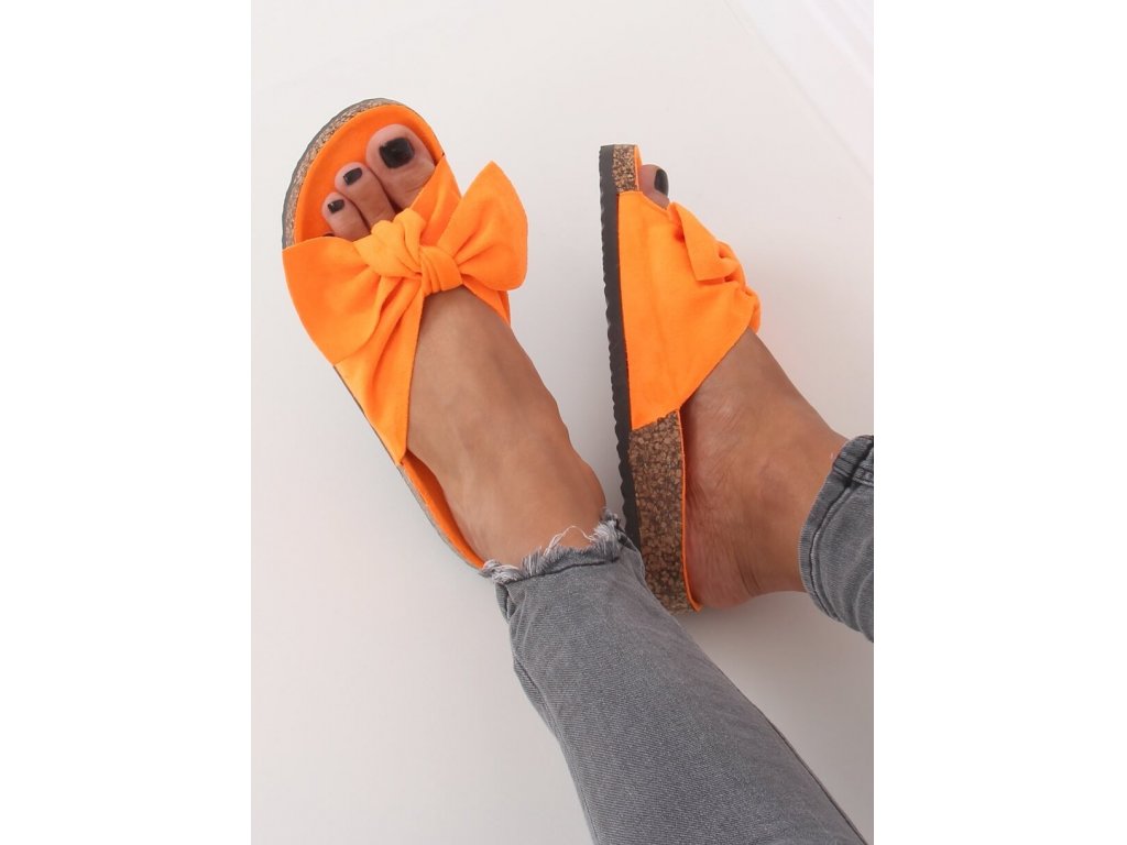 Korkové pantofle s mašlí Jenni oranžové