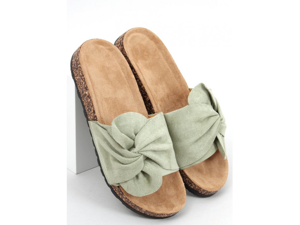 Korkové pantofle s mašlí Quenby zelené