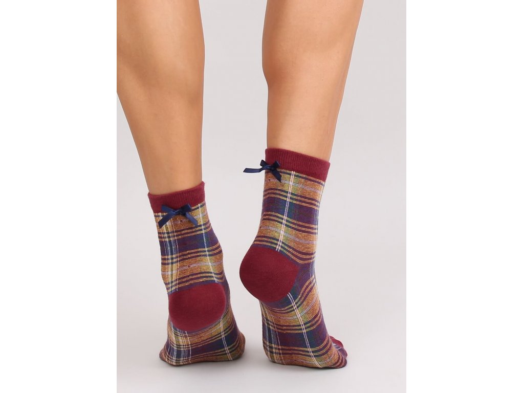 Kostkované ponožky s mašlí Roxanna bordó