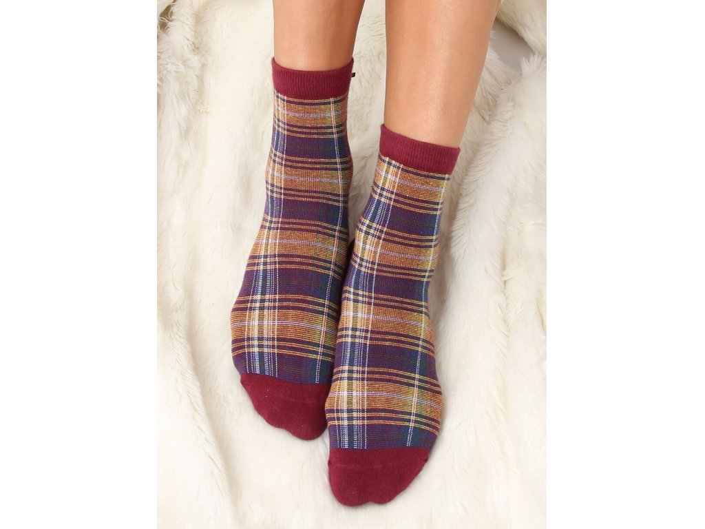 Kostkované ponožky s mašlí Roxanna bordó