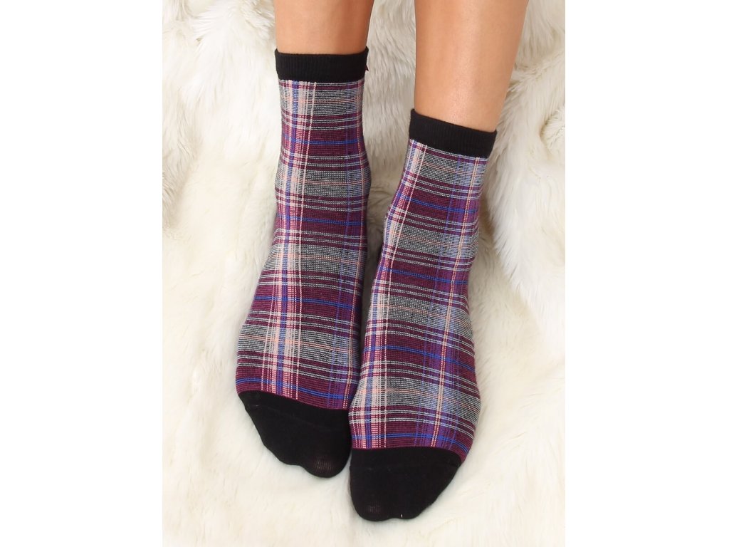 Kostkované ponožky s mašlí Roxanna černé