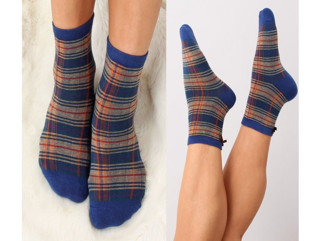 Kostkované ponožky s mašlí Roxanna granátové