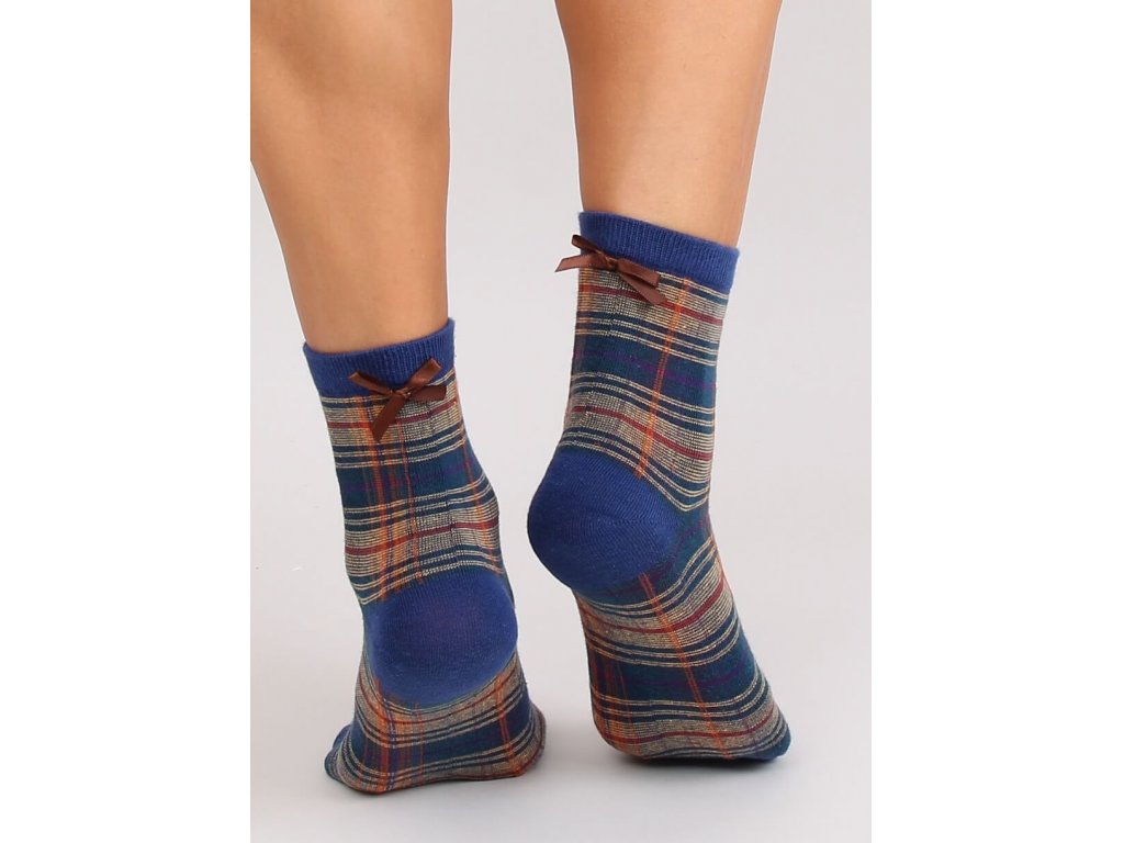 Kostkované ponožky s mašlí Roxanna granátové