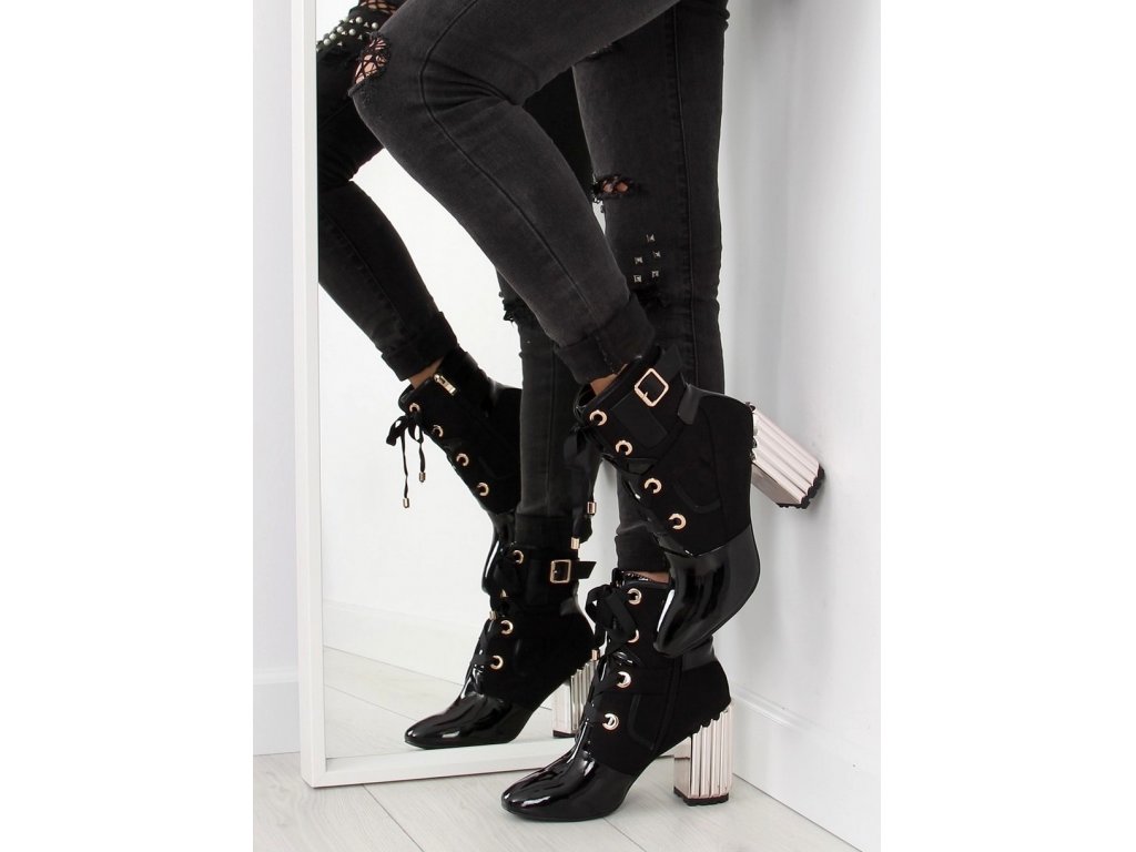 Kotníkové boty na metalickém podpatku Pearl černé