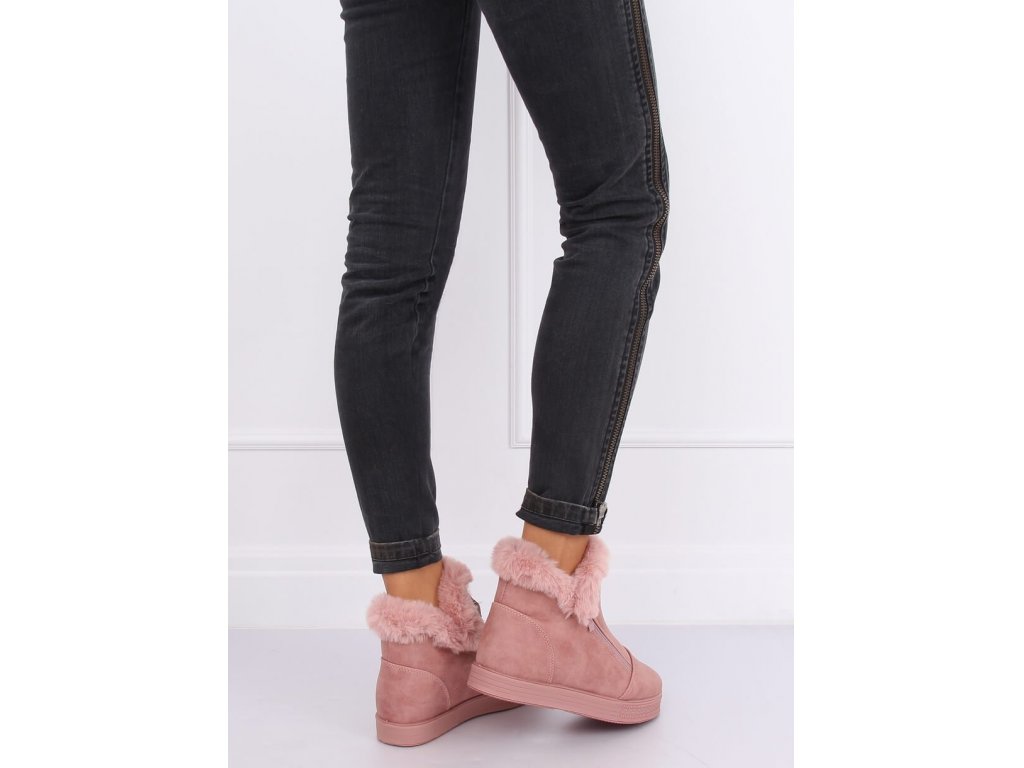 Kotníkové boty s kožíškem Aeron růžové