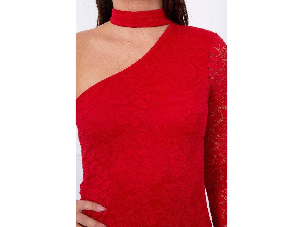 Krajkové šaty na jedno rameno Lorene červené