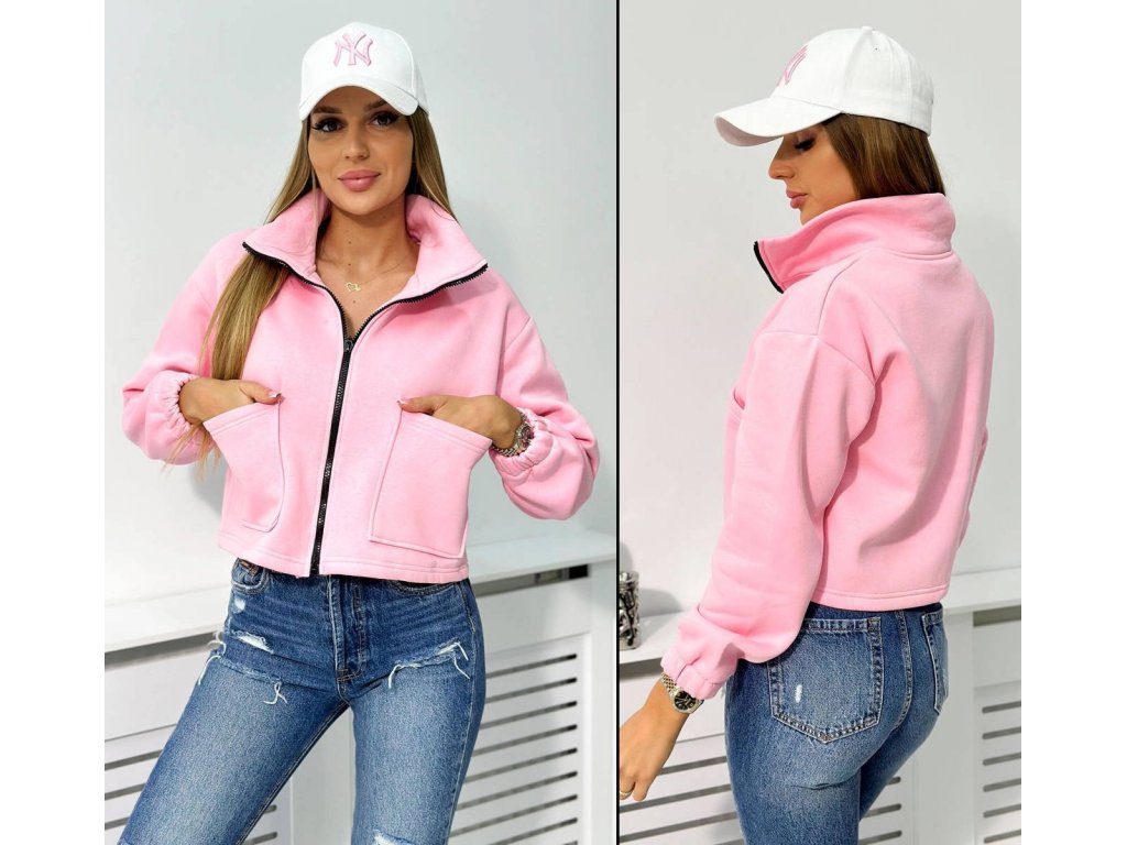 Krátká mikina na zip Sessy růžová
