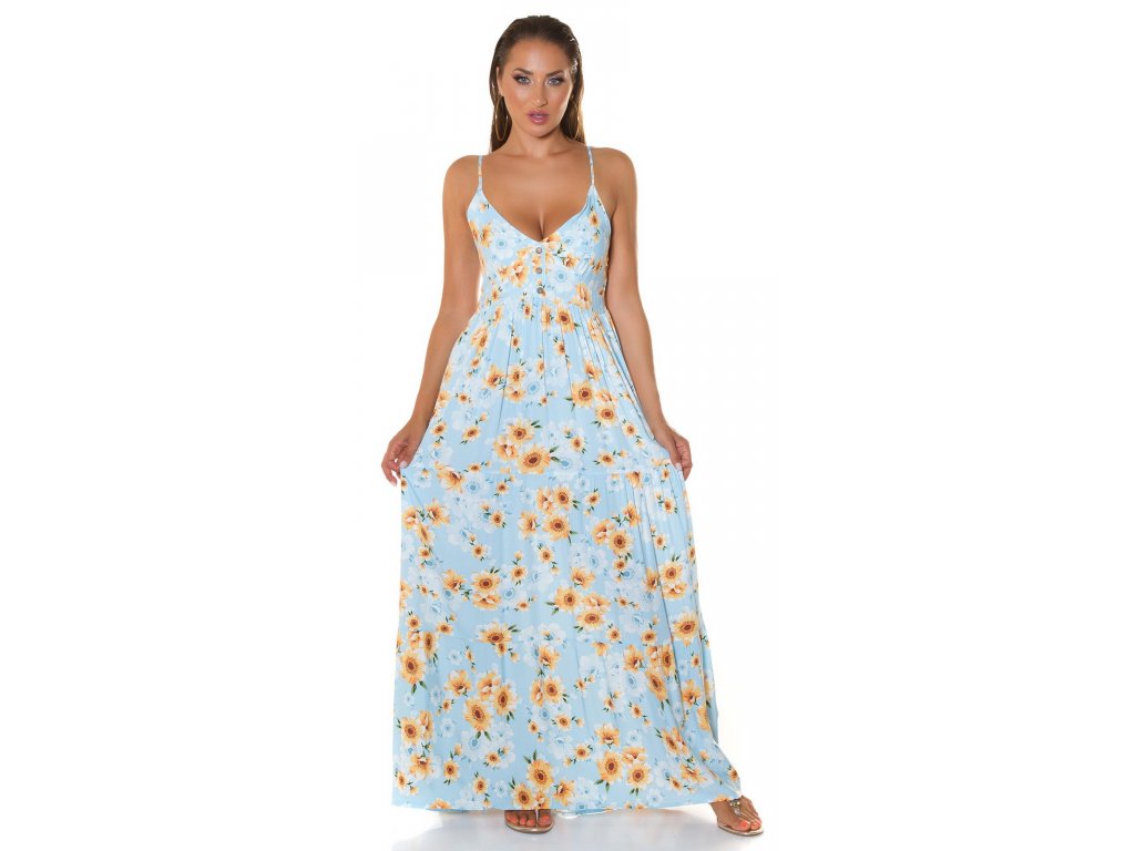 Květované maxi šaty Chrystal světle modré