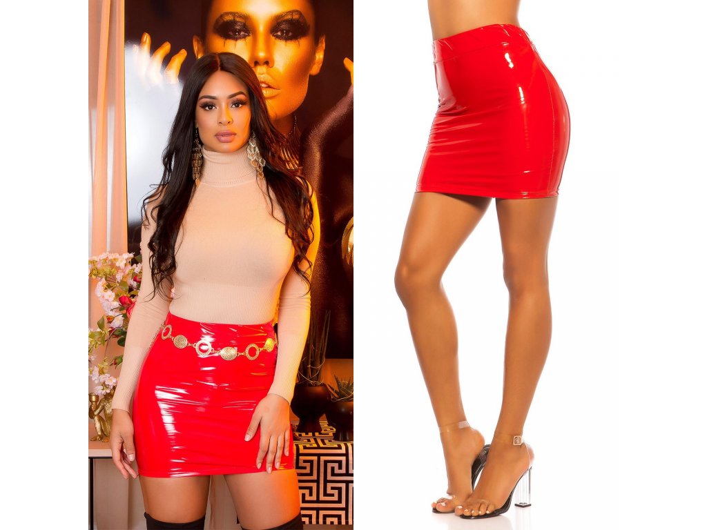 Latexová mini sukně Maralyn červená