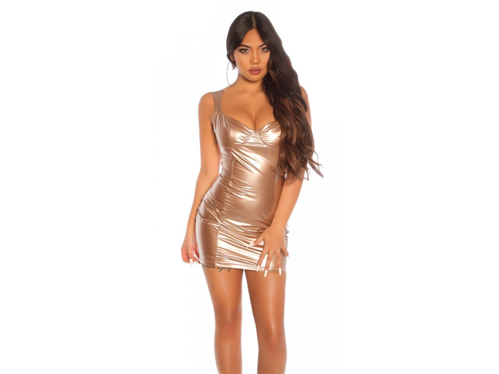 Latexové mini šaty Teal zlaté