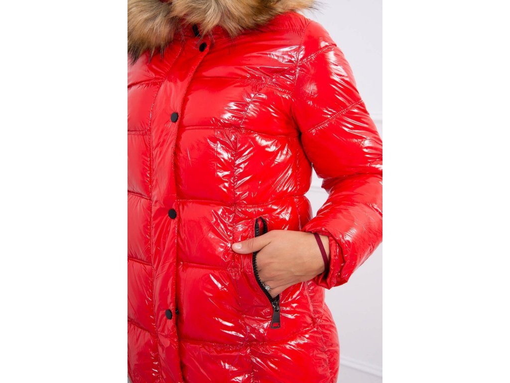Lesklá zimní bunda s kožešinou Honor červená