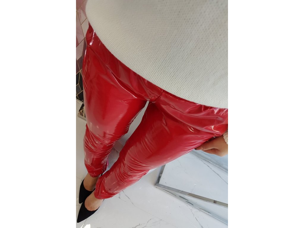 Lesklé zateplené kalhoty Lavone červené