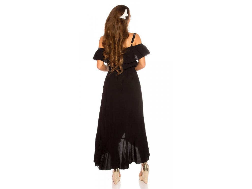 Letní maxi šaty s volánkem Lysanne černé