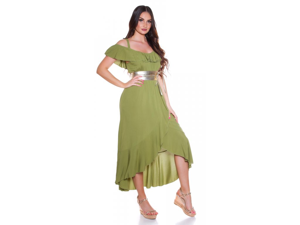 Letní maxi šaty s volánkem Lysanne zelené