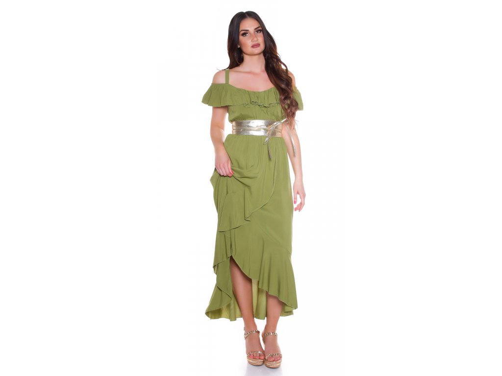 Letní maxi šaty s volánkem Lysanne zelené