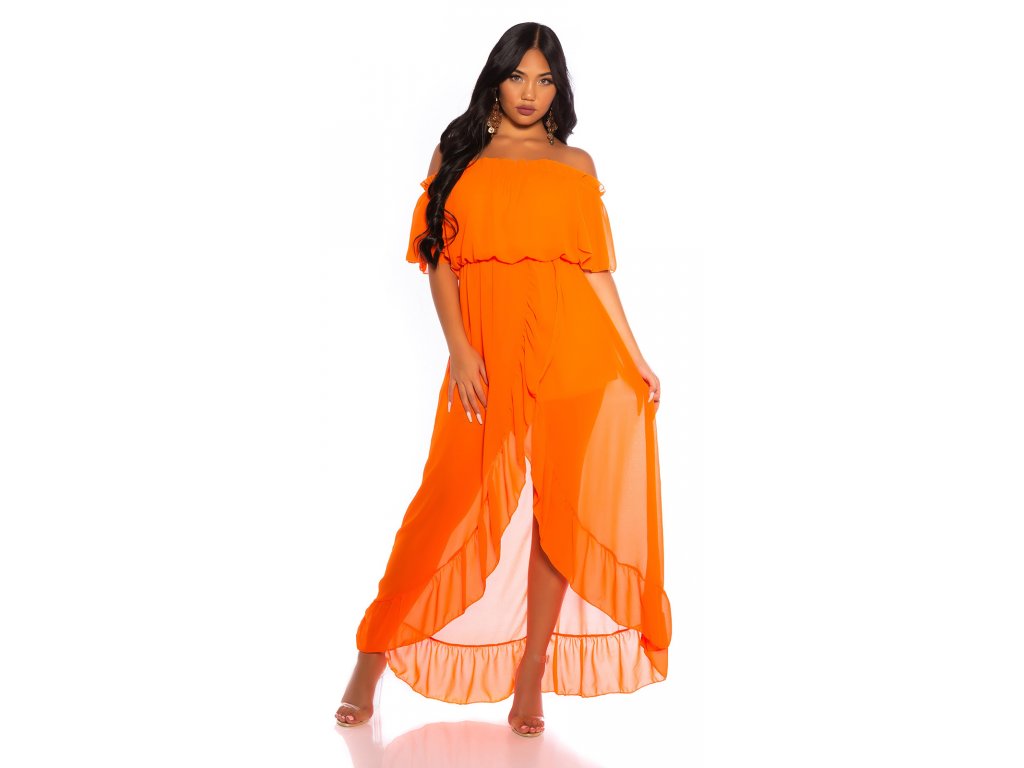 Maxi šaty s výstřihem carmen Violet oranžové