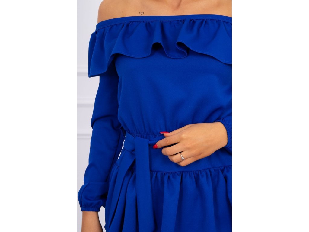 Mini šaty s páskem a volánky Reanna modré