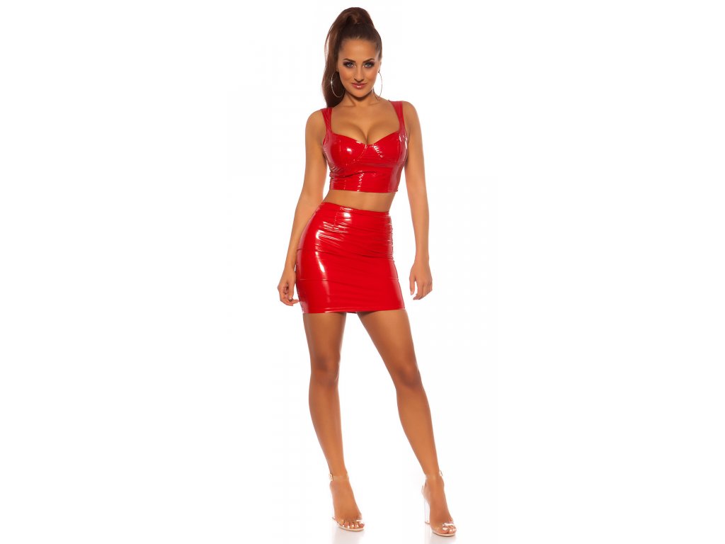 Mini sukně v latexovém vzhledu Orianne červená