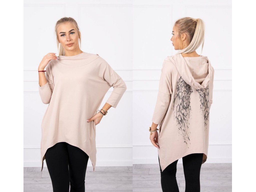 Oversize asymetrická mikina s křídly Tierra béžová