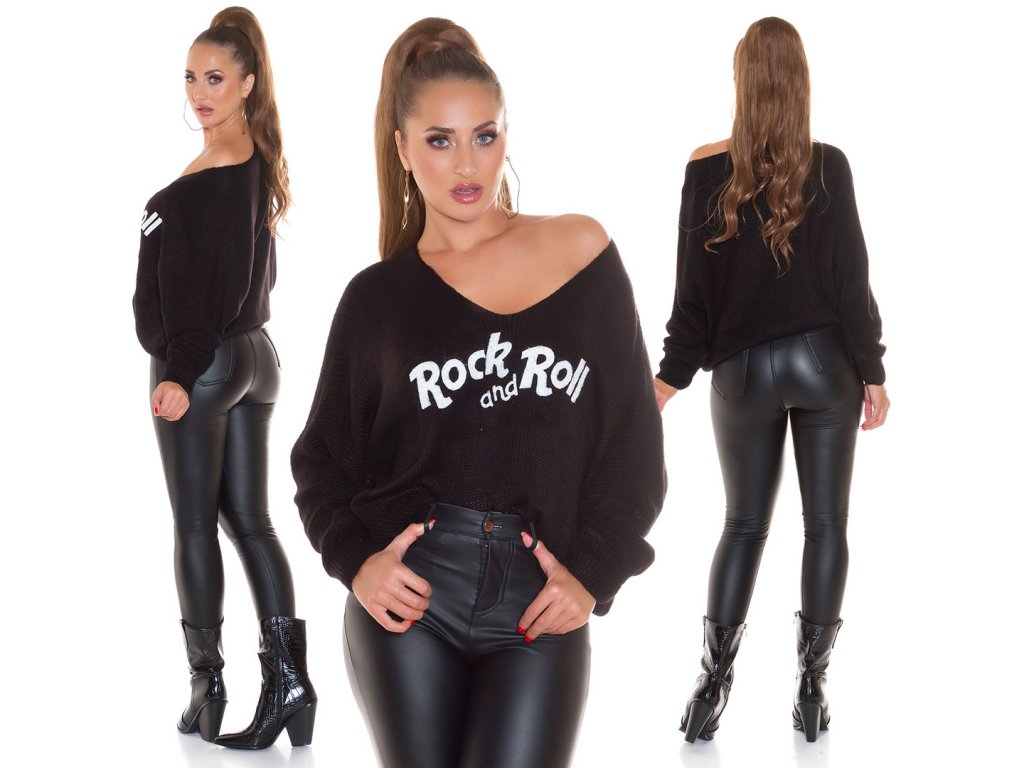 Oversize svetr Rock and Roll černý